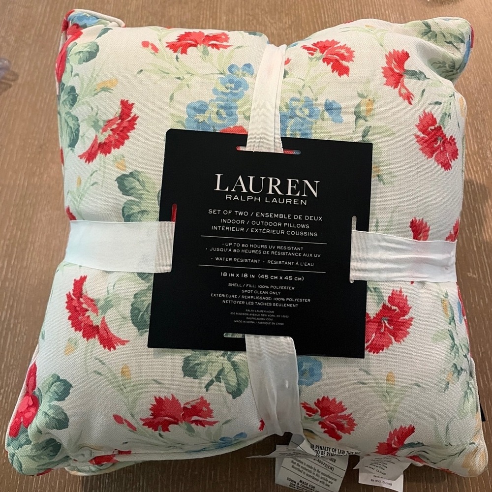 Lauren Ralph Lauren Floral Indoor Outdoor Pillows Set of 2 Red Yellow Blue 18x18